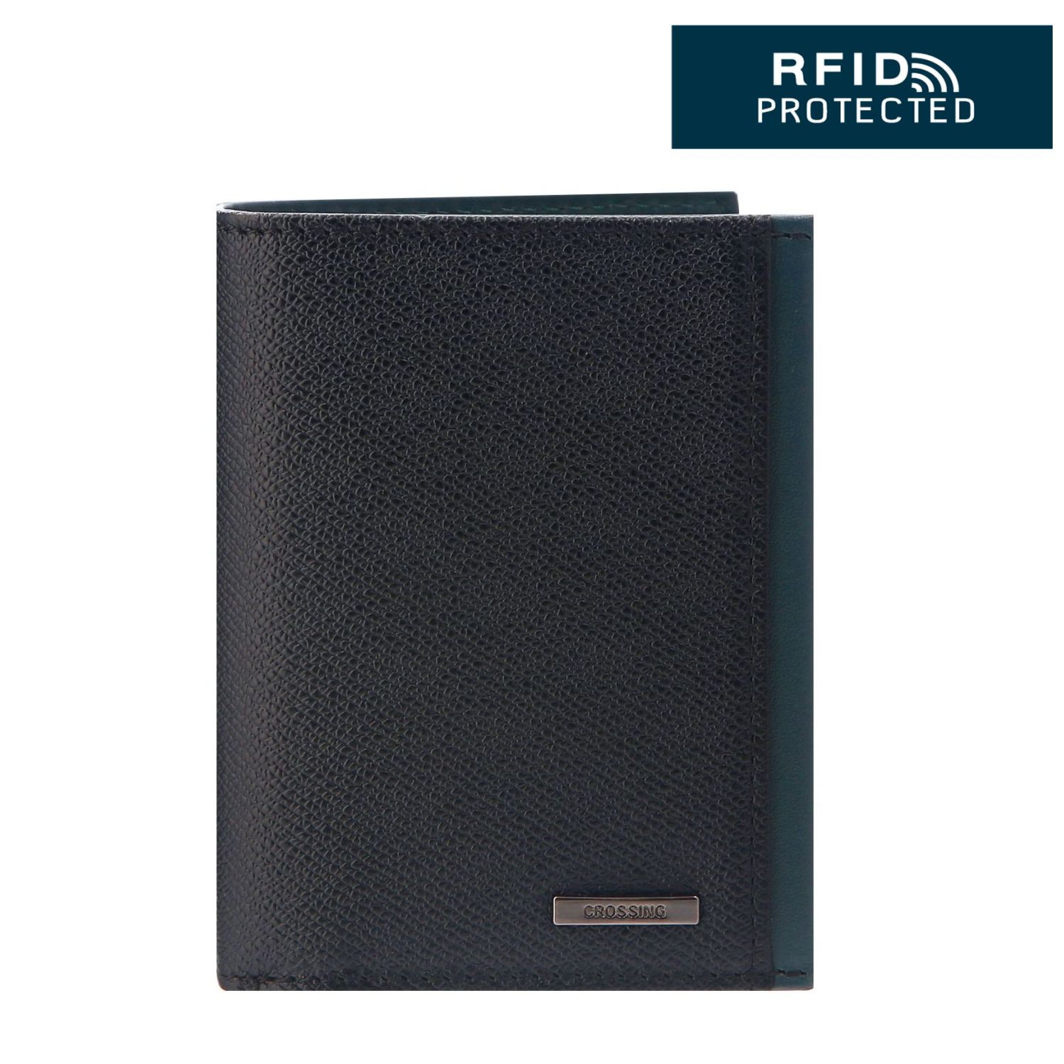 Crossing Modish Short Leather Wallet With Coin Pouch RFID - Black/Teal