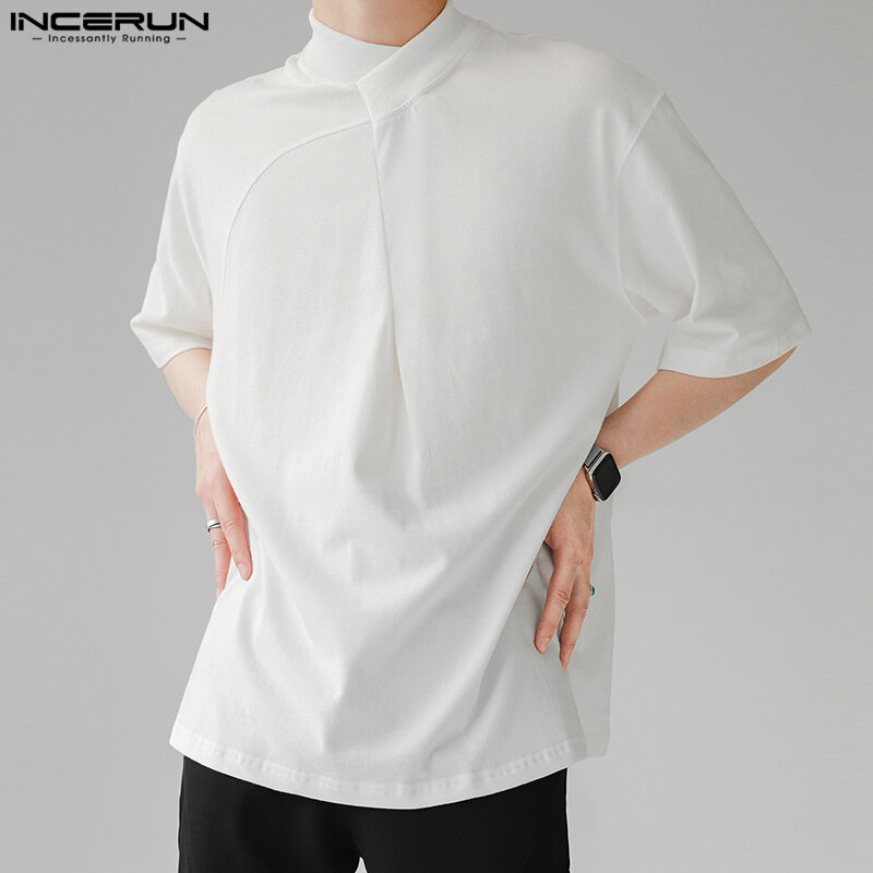 INCERUN Mens Short Sleeve Casual Loose T Shirts Solid Pullover Tops Blouse (Korean Style)