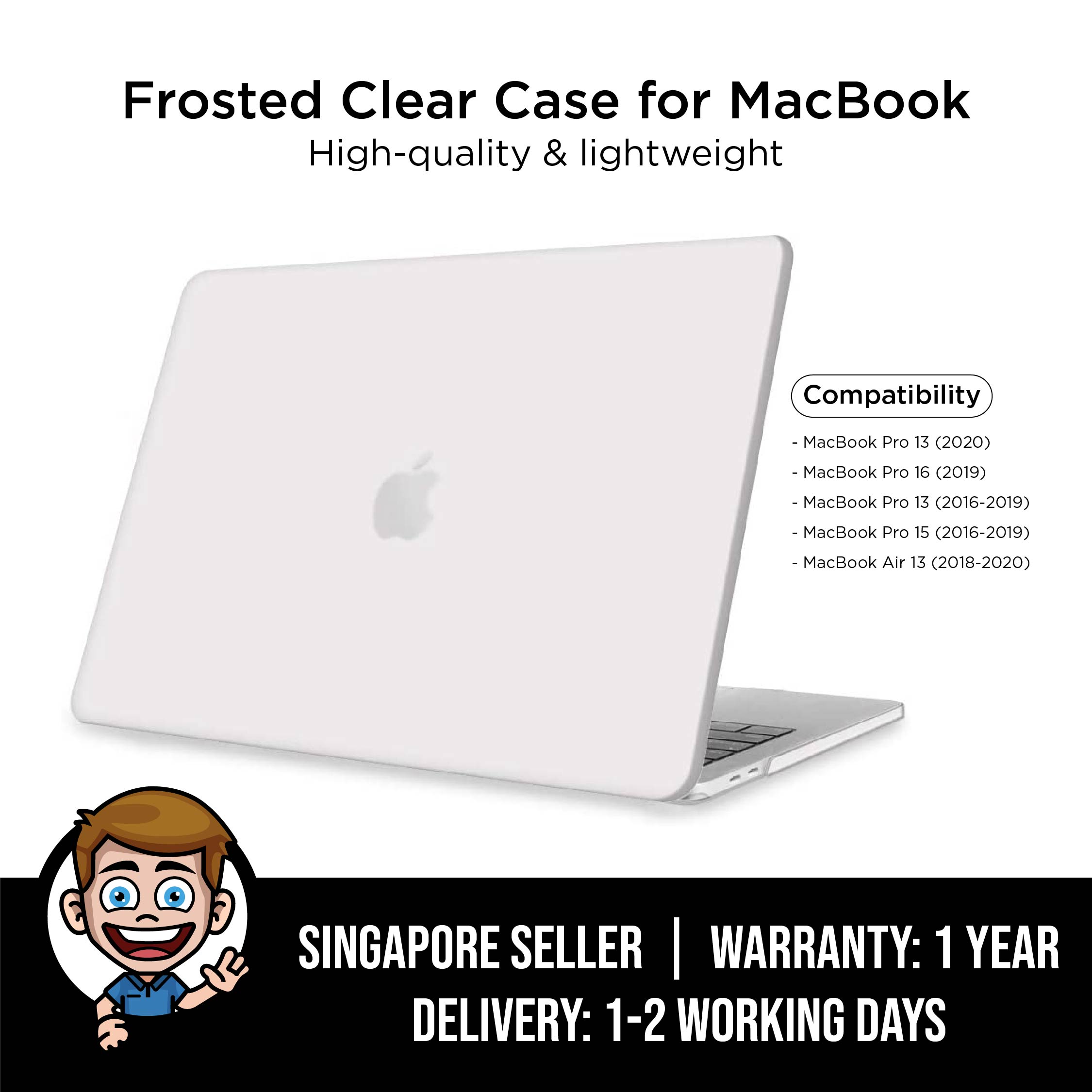 Frosted Clear Case for M1 MacBook Pro 13', 14', 15', 16', MacBook Air 13', Hard Shell Cover, Compatible with 2016 2017 2018 2019 2020 2021 MacBook, With/Without Touch Bar - Frost Clear