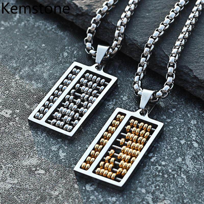 Kemstone Fashion Titanium Steel Abacus Creative Design Pendant Necklace for Women Men Jewelry Gifts