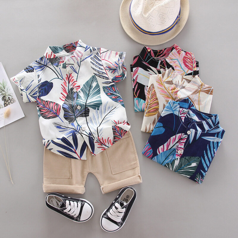 Baby boy clothes kids set 0-4 years old children's printed leaves cotton one breasted two piece suit