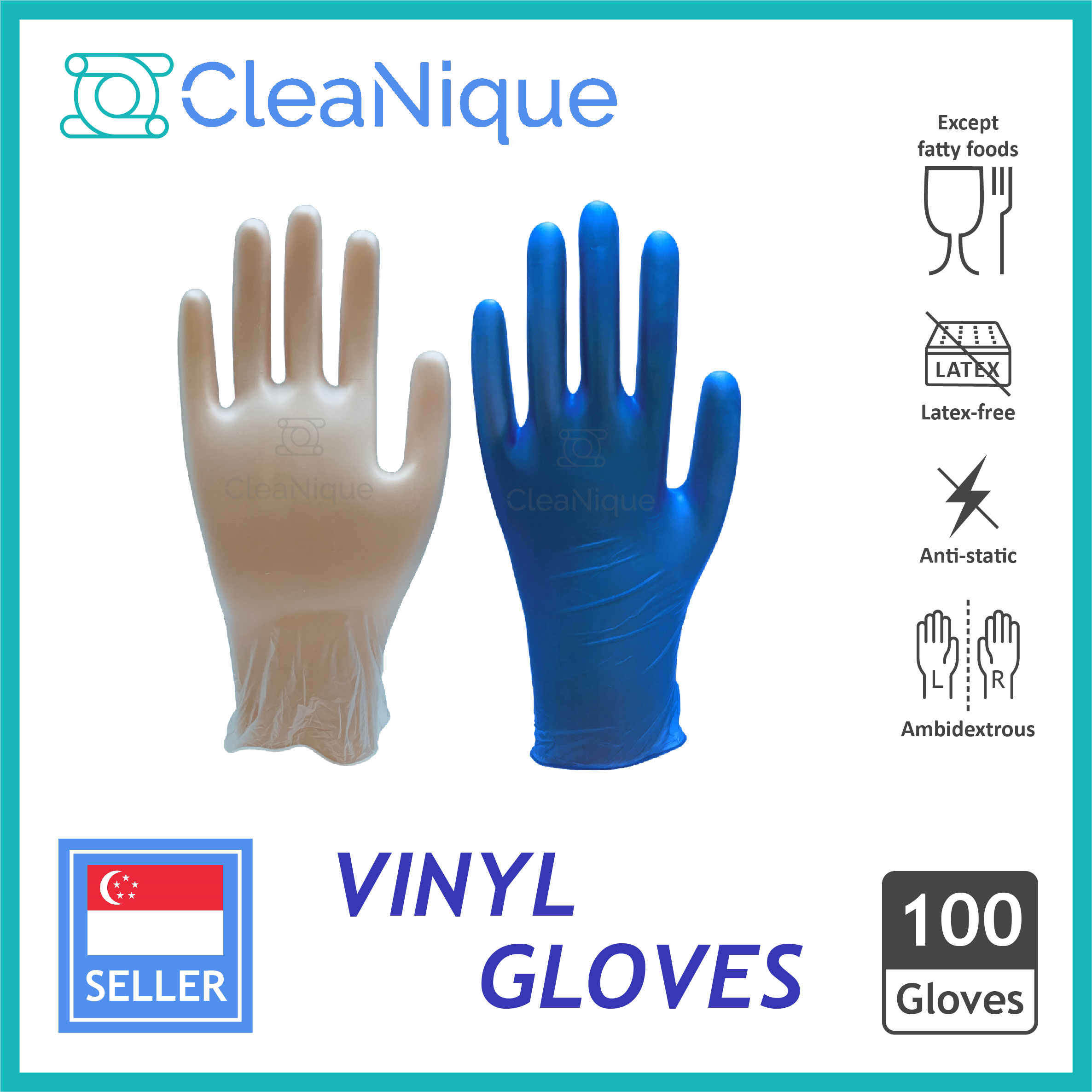 Disposable Vinyl Gloves | Food Grade Kitchen Baking Cooking Use [100 pcs/box]